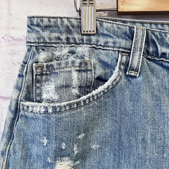 Flying Monkey‎ Women’s Heavily Distressed Mini Denim Skirt Blue Cotton Size 28 - Picture 5 of 11